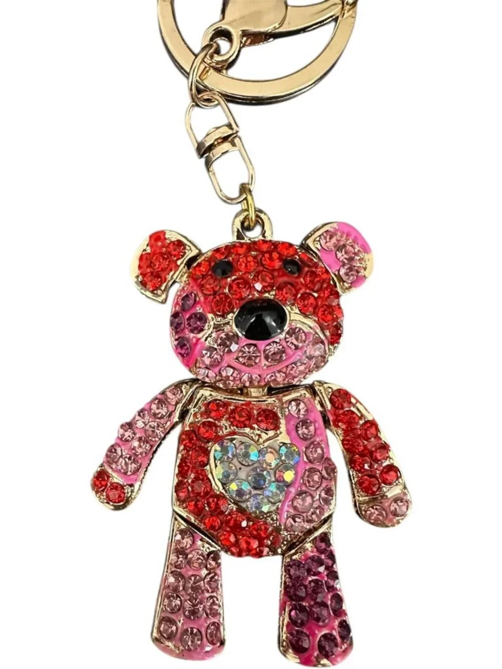 Multicolor Rhinestone Teddy Bear Keychain Charm - Cute Luxury Accessory